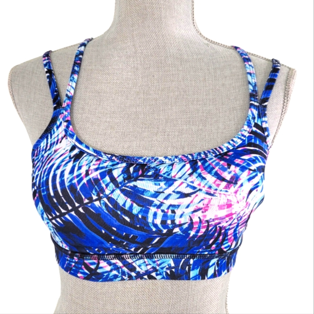 Gaiam Shine Multicolor Med Impact Sports Bra Moisture Wicking Padded Strappy XS